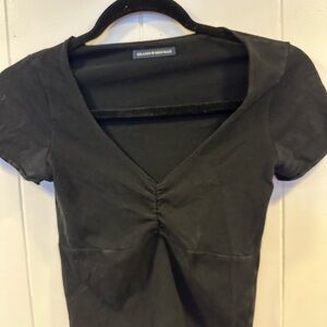 Brandy Melville Black V-Neck Short Sleeve Top